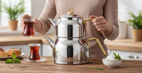 Çaydan dəsti 18/10 304, paslanmayan polad, gümüşü/qızılı, 1.4/2.2 l — Bakı
