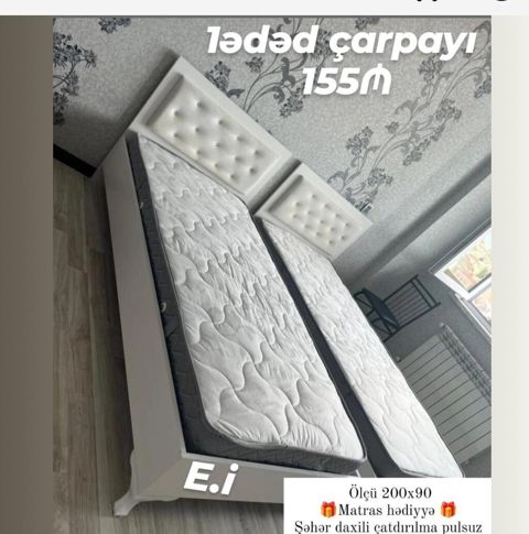 Ləfədə çarpayı, 200x90 ölçüdə. Ağ rəngli, zərif və səliqəli dizayna — Sumqayıt