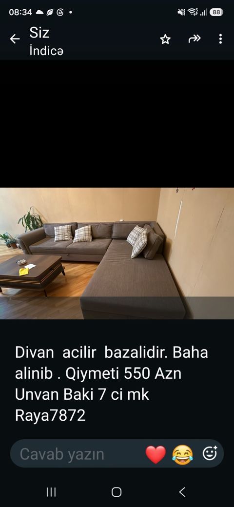 Künc divan – açılır və bazalı model. Rəngi tünd boz, yumşaq oturacaq — Sumqayıt