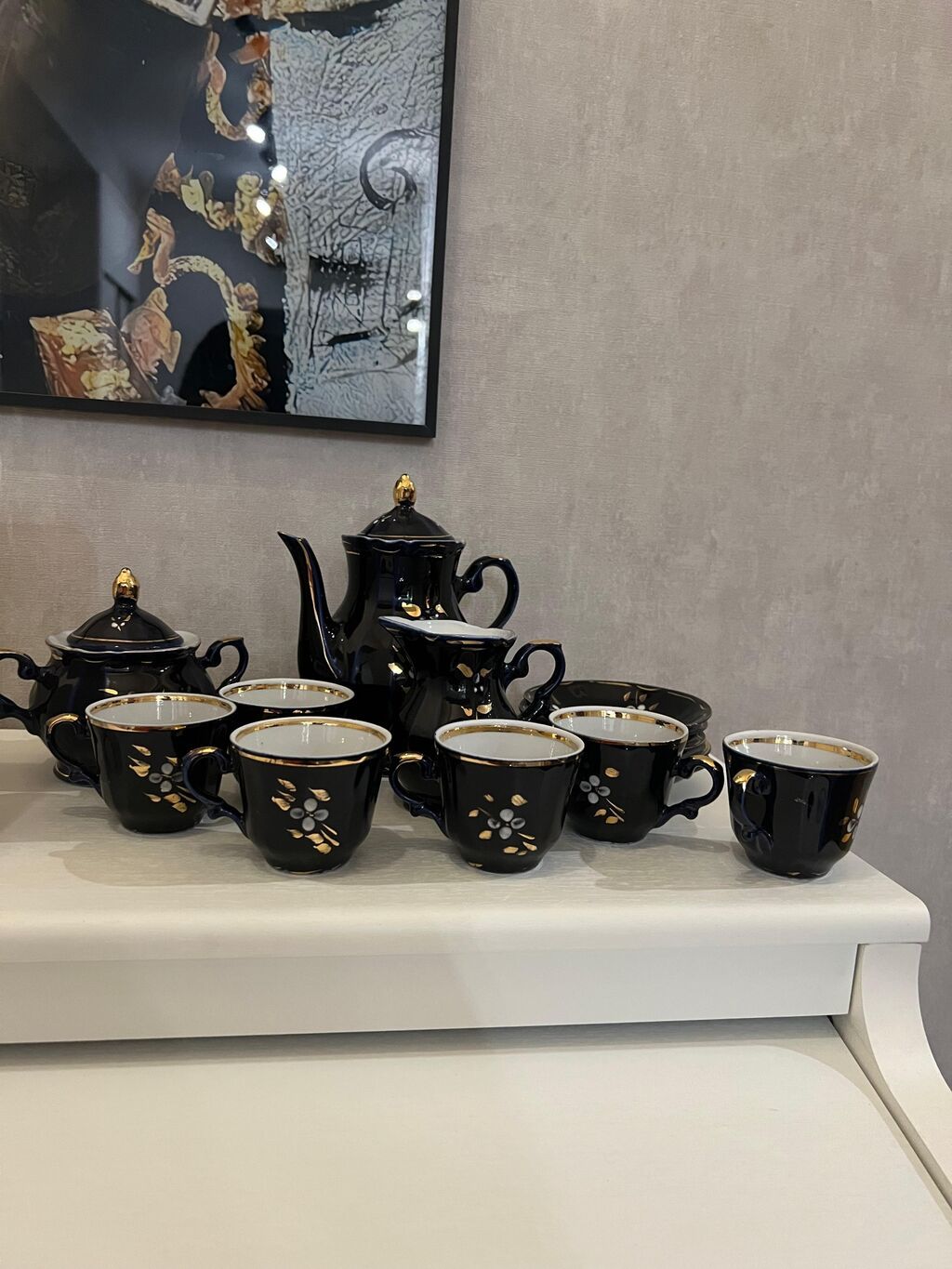 Çay dəsti, rəng - Qara, Farfor — Süfrə qabı, Bakı (4)