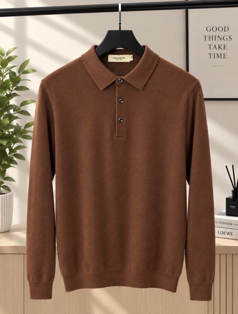 Uzunqollu polo kişilər üçün VC2821317, bambuk, qəhvəyi, ölçü 2XL — Bakı