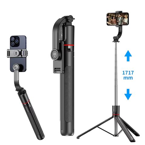F15 Qatlanan Portativ Mini Çıxarıla Bilən Telefon Klipi Simsiz Kamera Selfi Çubuğu 1717mm 6 Bölməli Teleskopik Dönən Paslanmayan Polad — Bakı