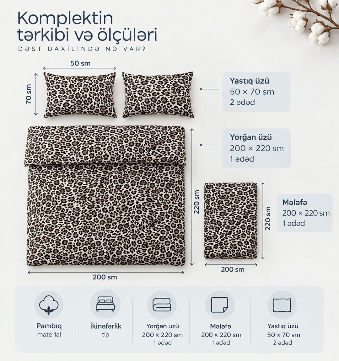 Yataq dəsti rahatkod19 yorğan üzü 200х220 sm, mələfə 200х220 sm, yastıq üzləri 50х70 sm, pambıq — Mallar, Bakı (2)