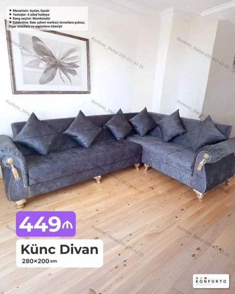 Künc Divan – 280×200 sm - Qiymət: 449 (şəkildə göstərilib) — Bakı
