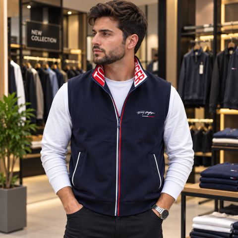 Kişi jileti Tommy Hilfiger HR-1, göy, poliester, ölçü L — Bakı