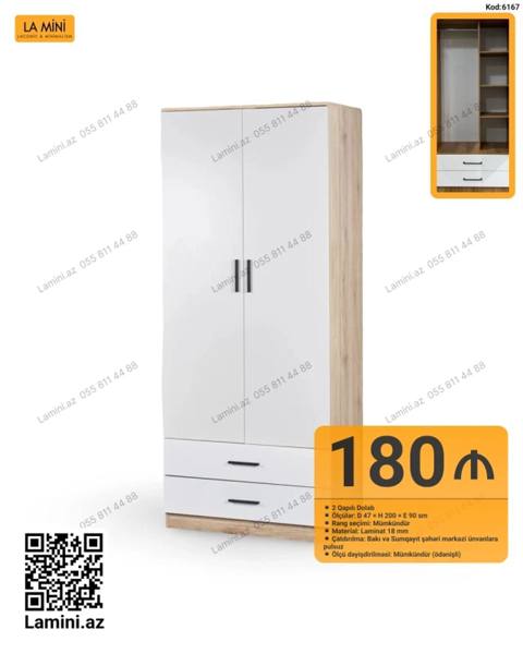 İki qapılı dolab – La Mini - Model kodu: 6167 - Ölçülər: Dərinlik 47 — 180 ₼ · Baku, Nərimanov · Şkaflar İki qapılı dolab – La Mini - Model kodu: 6167 - Ölçülər: Dərinlik 47 — Baku