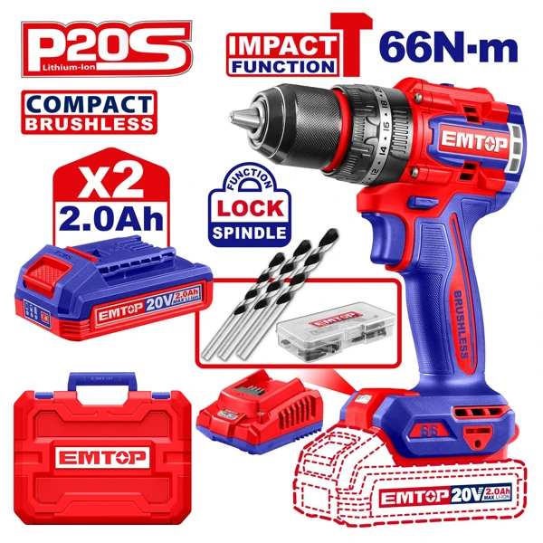 Compact Brushless Cordless Impact Drill ECIDL20668 — OnMaster — Təmir və tikinti