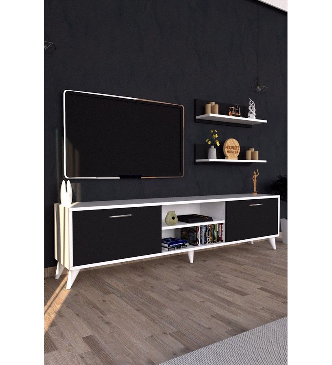 TV üçün tumba ev_12116150, laminat, ağ/qara, 180x30x45 sm — Mallar, Bakı (2)