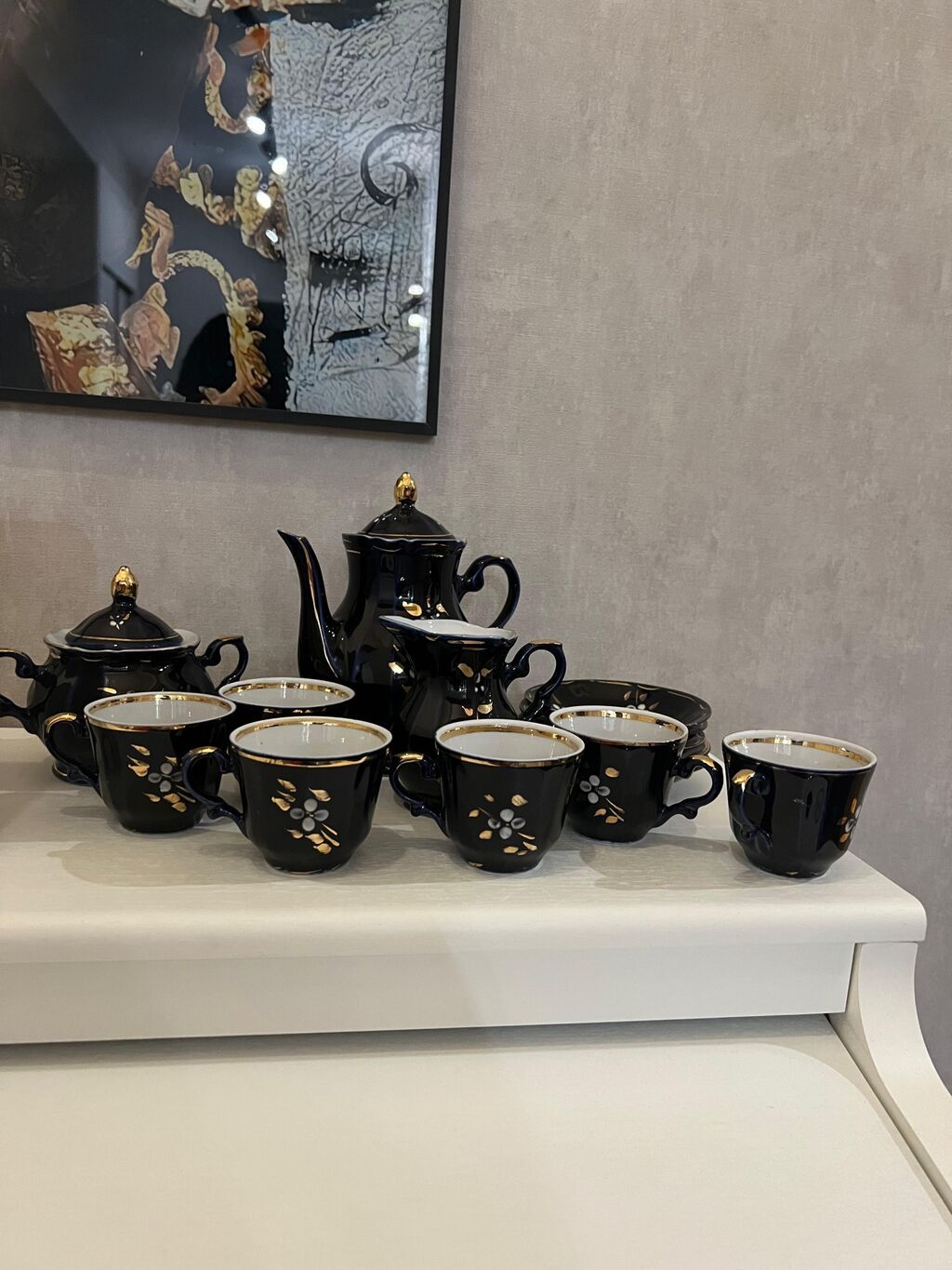 Çay dəsti, rəng - Qara, Farfor — Süfrə qabı, Bakı (7)