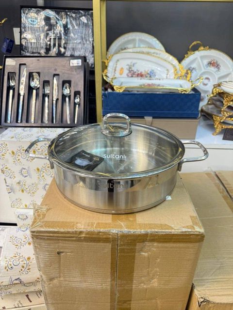 Qazan Sultanlı Karnıyarık, 7.0 l, 32 sm, paslanmayan polad, qapaqla, gümüşü - PP15 — Bakı
