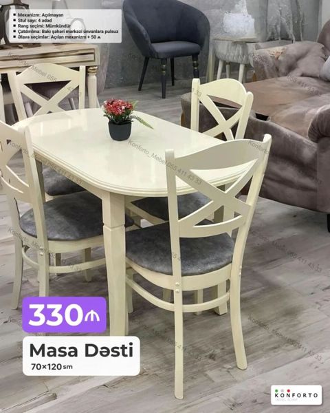 Masa dəsti – 70×120 sm - Komplekt: 1 masa + 4 stul - Mexanizm — Bakı