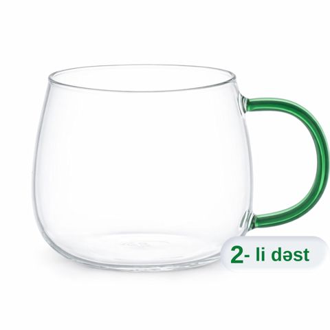 Fincan dəsti Aramoro Luvin, şüşə, şəffaf/yaşıl, 380 ml, 2 əd — Bakı