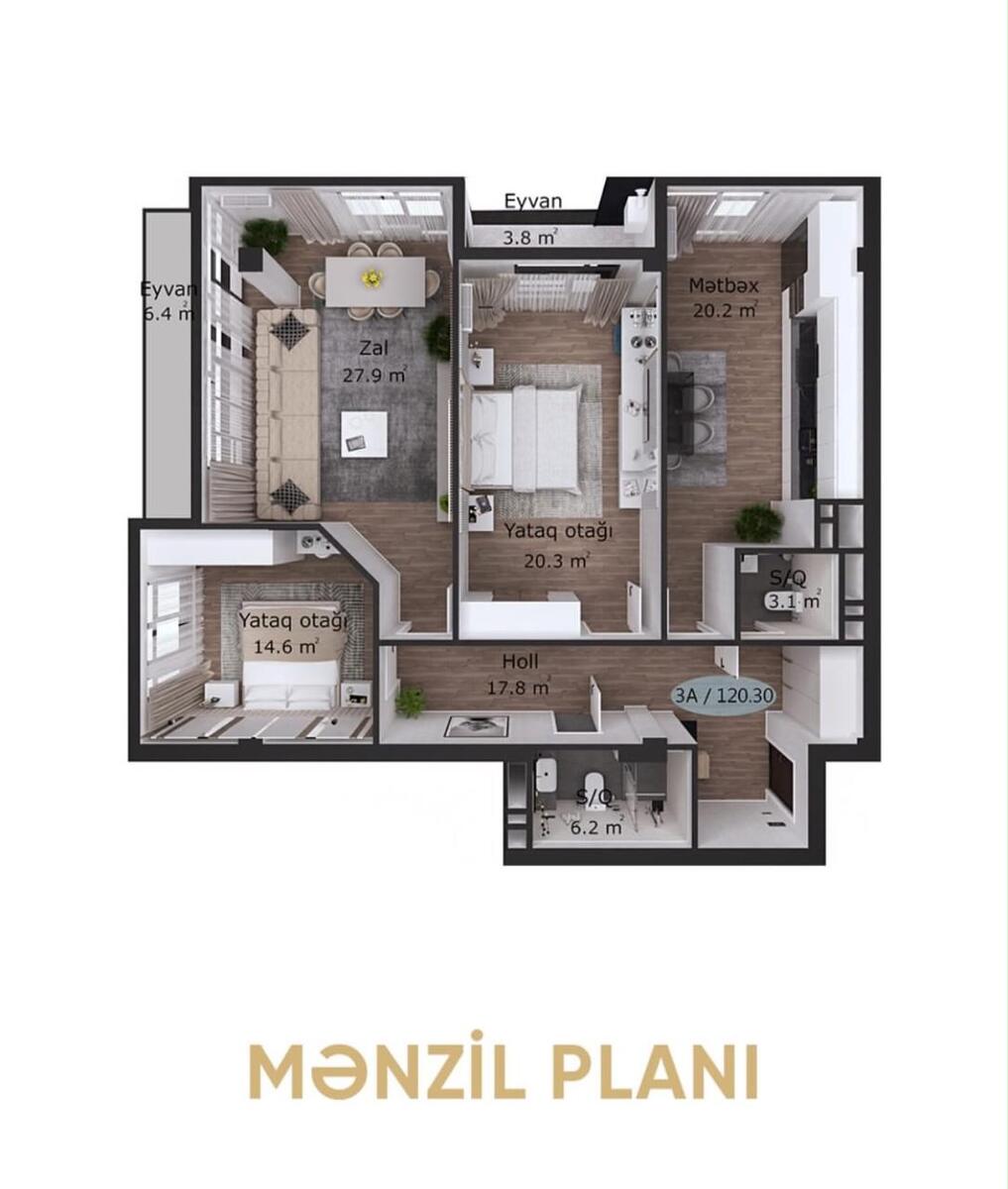 Satılır 3 otaqlı yeni tikili 120.3 m² — Mənzil, Bakı (2)