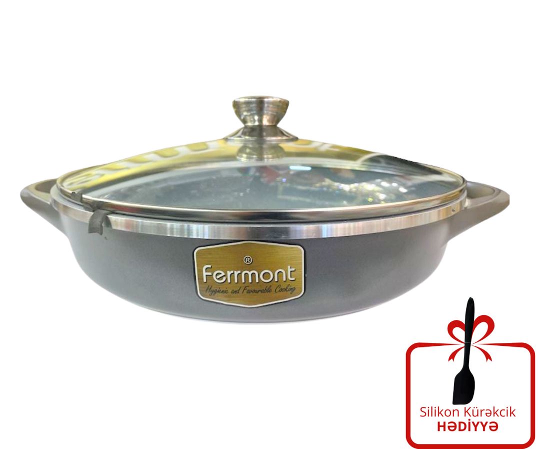 Tava Ferrmont FTB000040_RB, 40 sm, bioqranit, şüşə qapaqlı, boz, silikon kürəkcik hədiyyə - FTB000040_RB — Mallar, Bakı