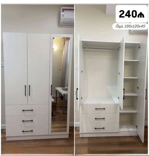 Ağ rəngli çoxfunksiyalı dolab - Ölçü: 195 x 120 x 45 sm (şəkildə — Bakı