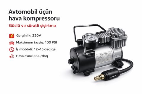 Elektrikli hava kompressoru avtomobil/velosiped/motosiklet/top üçün — Bakı