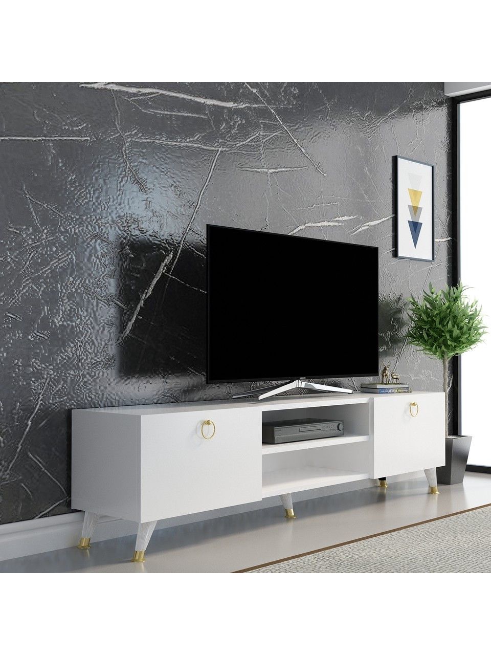 Tv stend 056, 150x50 sm, ağ — Mallar, Bakı