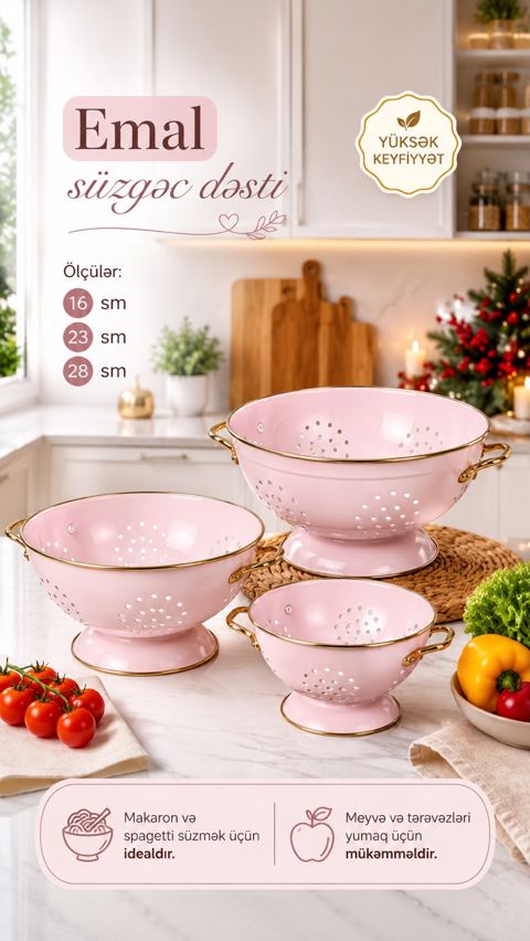 Süzgəc dəsti SU-LI0339, mina 3 parça, çəhrayı — Bakı