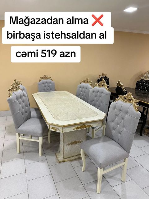 Qonaq otağı üçün, Yeni, Açılmayan, Dördbucaq masa, 6 stul — Bakı