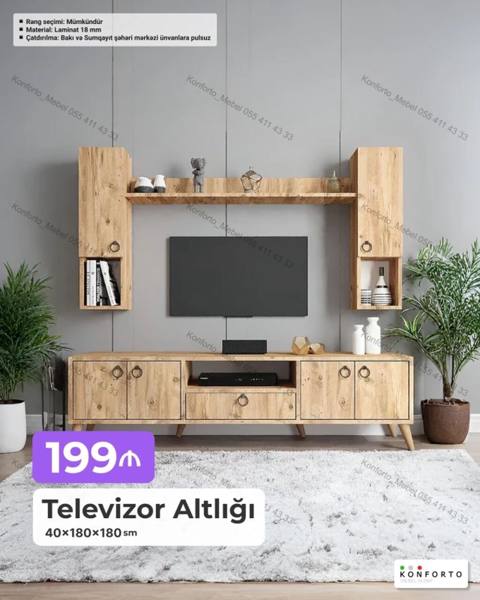 Televizor altlığı və divar rəfi dəsti Ölçülər: - Aşağı tumbanın ümumi — Baku