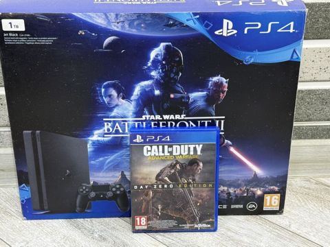 PS4 Slim 1TB (Jet Black) – Star Wars Battlefront II tematik qutulu — Qobu
