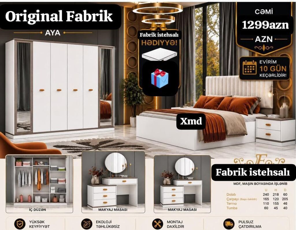 Aya yataq otağı dəsti – fabrik istehsalı Tərkib: - 6 qapılı dolab — Yataq otağı mobilya dəstləri, Bakı