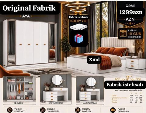 Aya yataq otağı dəsti – fabrik istehsalı Tərkib: - 6 qapılı dolab — Bakı