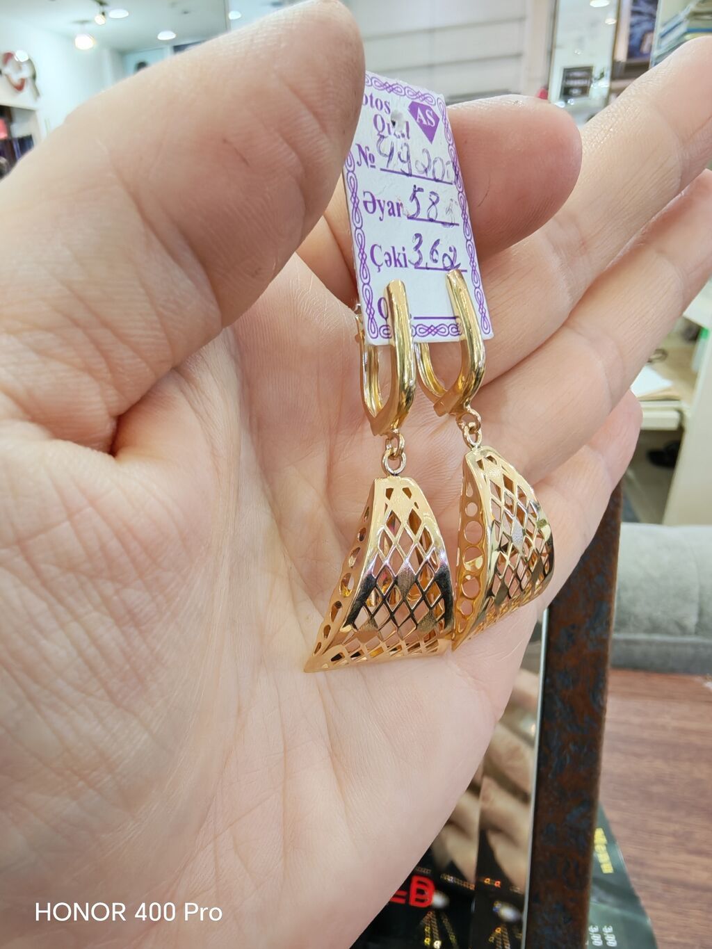 Sırğa, Sarı qızıl, 585 Əyar, 362 g — Sırğa, Bakı (4)