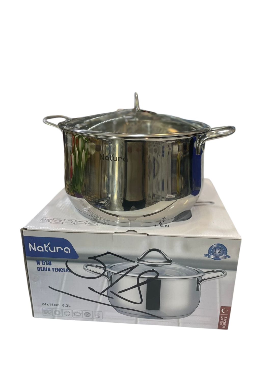Qazan Natura, paslanmayan polad, gümüşü, 6.3 l — Mallar, Bakı