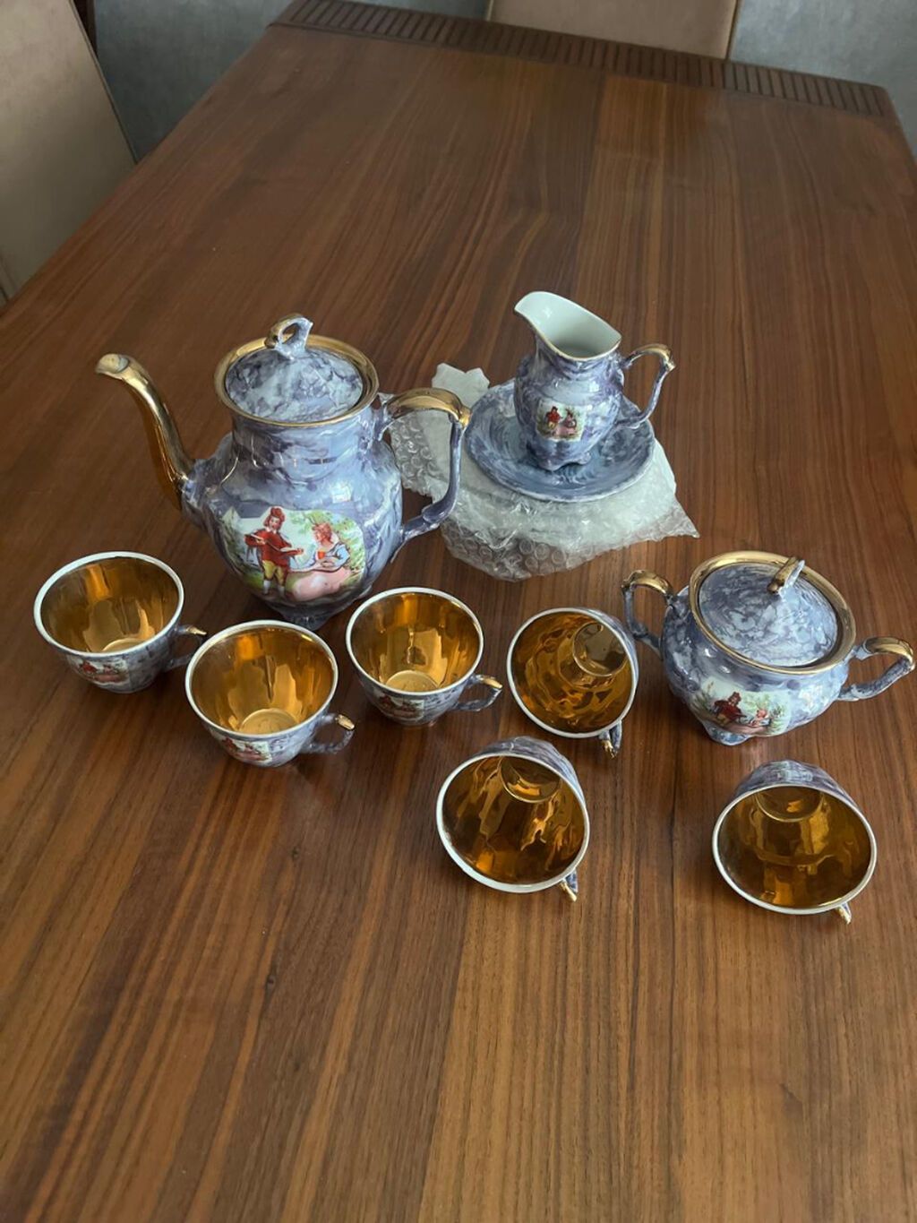 Çay dəsti, rəng - Göy, Keramika, 6 nəfərlik — Süfrə qabı, Bakı (3)