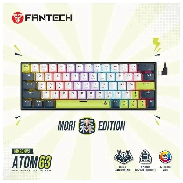 Fantech ATOM63 MK874V2 Mori Mechanical Keyboard White / Blue — Bakı
