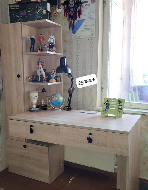 Düz masa, Stulsuz, Polkalı, Siyirməli, MDF — Digah