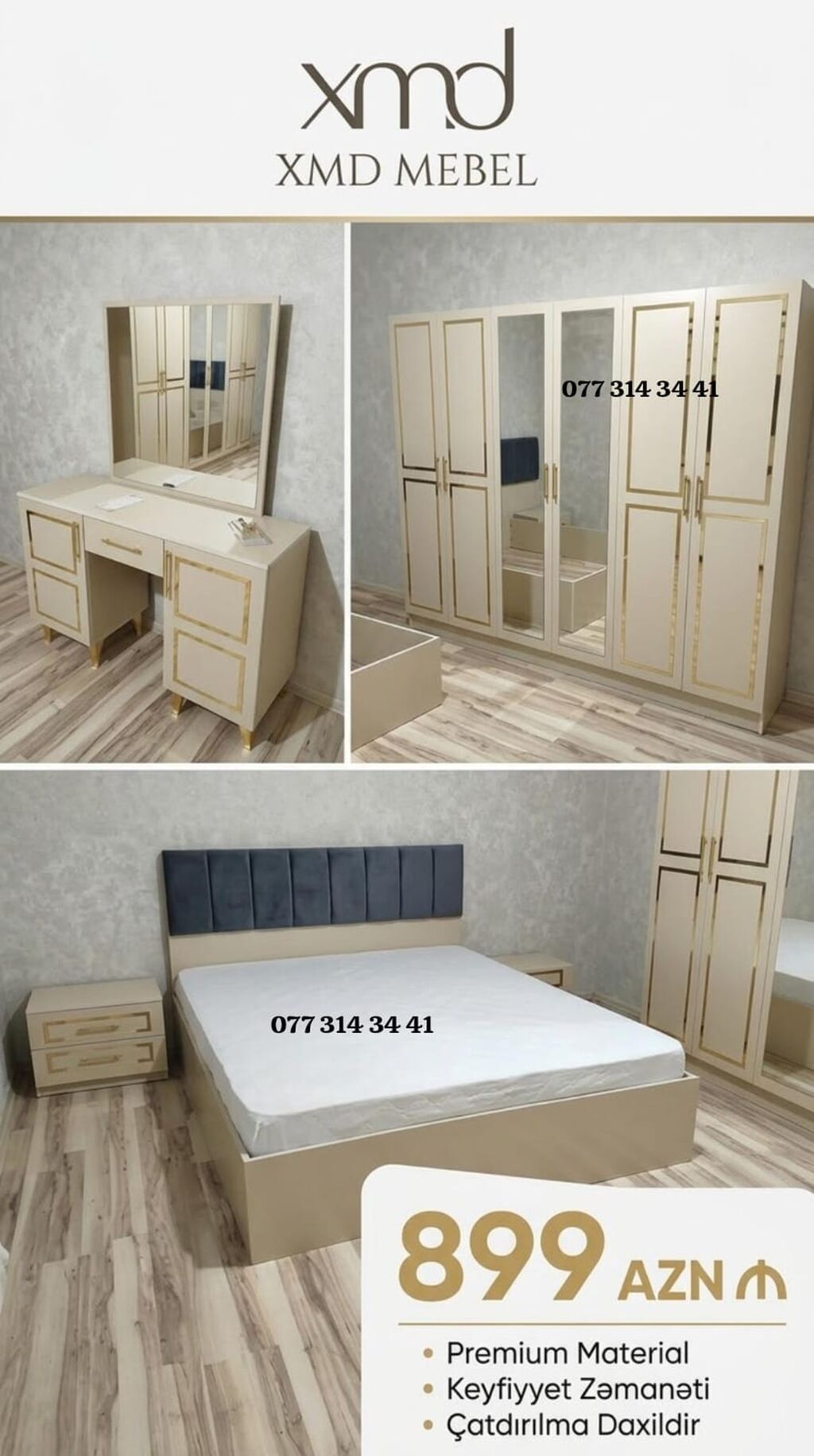 XMD Mebel yataq otağı dəsti Tərkib: - 4 qapılı dolab – orta hissədə — Yataq otağı mobilya dəstləri, Bakı