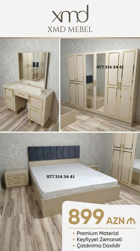 XMD Mebel yataq otağı dəsti Tərkib: - 4 qapılı dolab – orta hissədə — Bakı