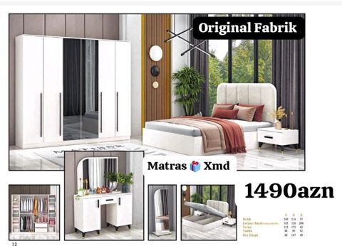 Yataq otağı dəsti – Original Fabrik Komplektin tərkibi və ölçülər — Bakı