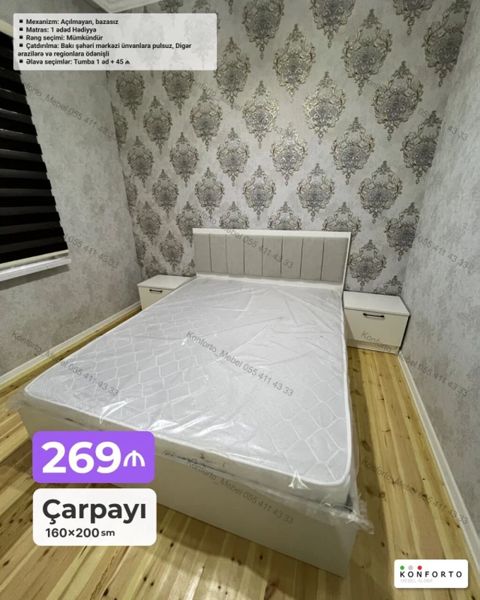 Çarpayı – 160×200 sm Mexanizm: açılmayan, bazasız Dəst: 1 ədəd — Bakı