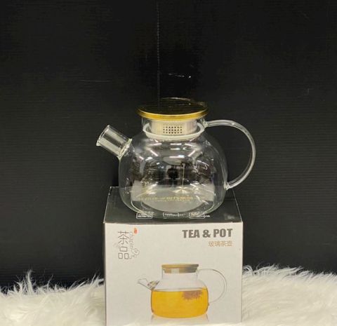 Dəmləmə çaydanı SHA-3026, 1000 ml, şüşə/bambuk, şəffaf/qızılı — Bakı