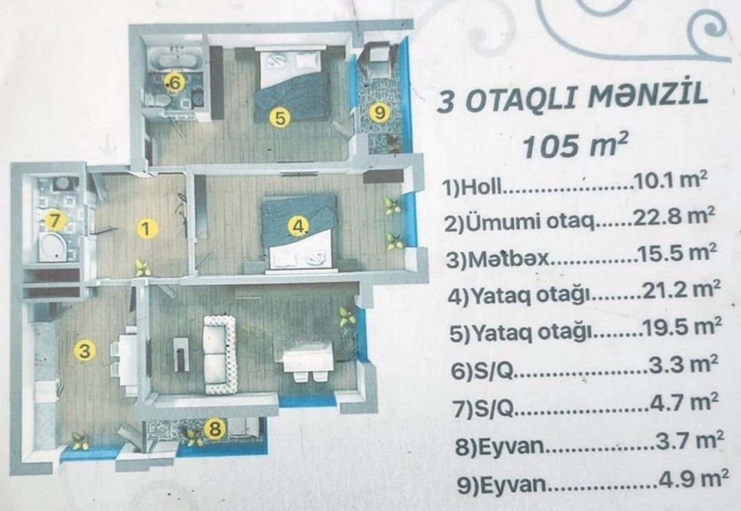 Satılır 3 otaqlı yeni tikili 106 m² — Mənzil, Bakı (3)