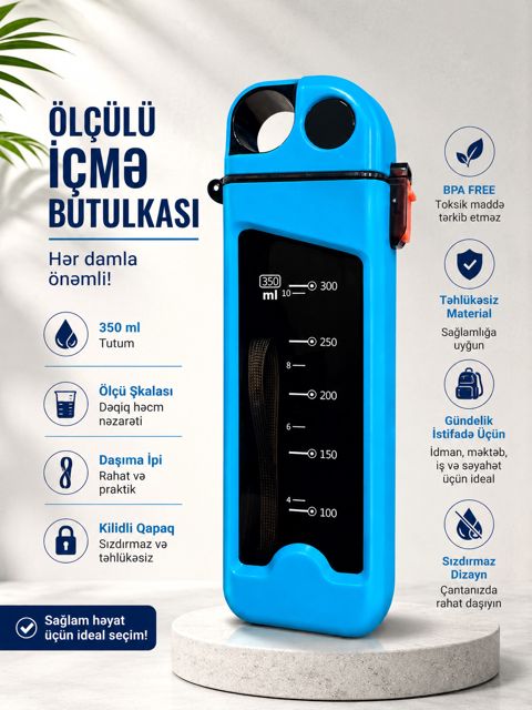 İdman su qabı, plastik, 350 ml, mavi — Bakı