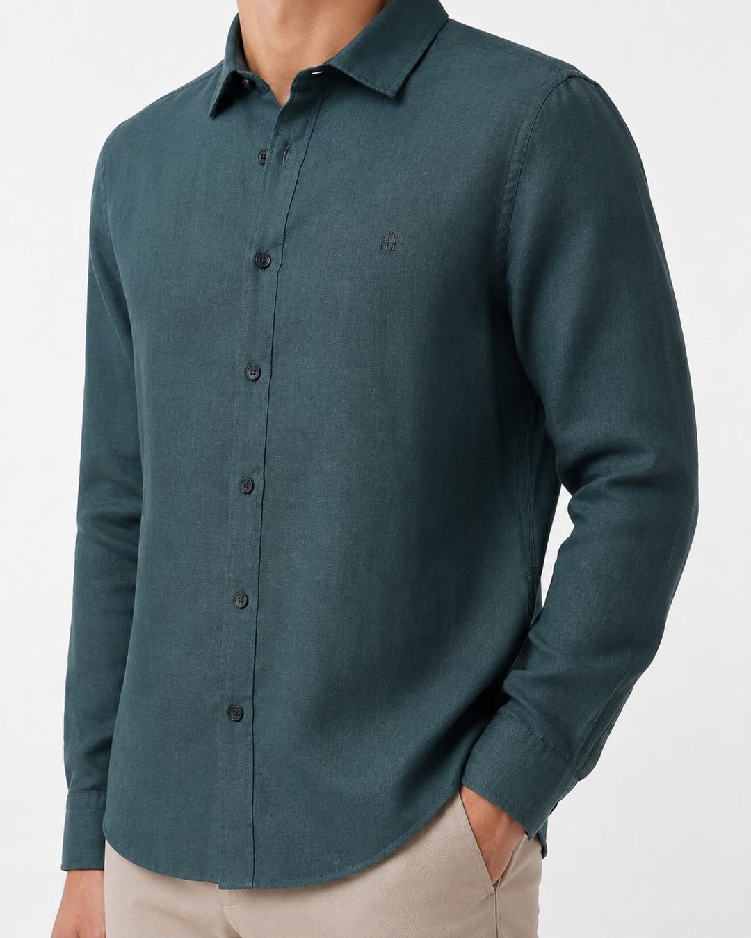 Kişi Kətan Köynək Tünd Yaşıl XL M-453 — Mallar, Bakı (3)