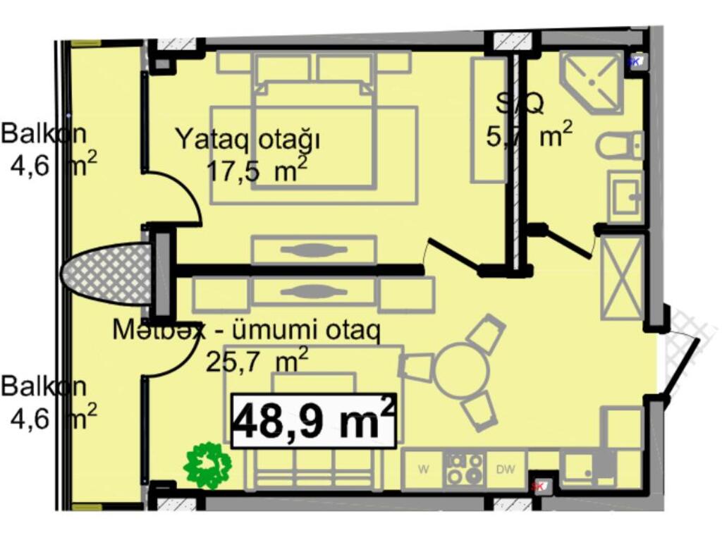 Satılır 2 otaqlı yeni tikili 58.1 m² — Mənzil, Bakı (6)