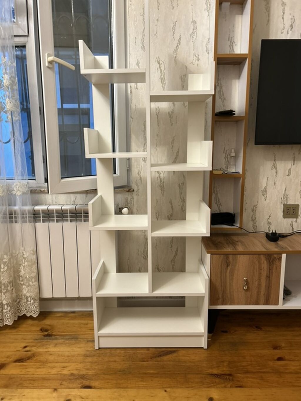 Ağ rəngli modul kitab rəfi/stellaj - Material: laminat/MDF tipli ağ — Rəflər, Mehdiabad (2)
