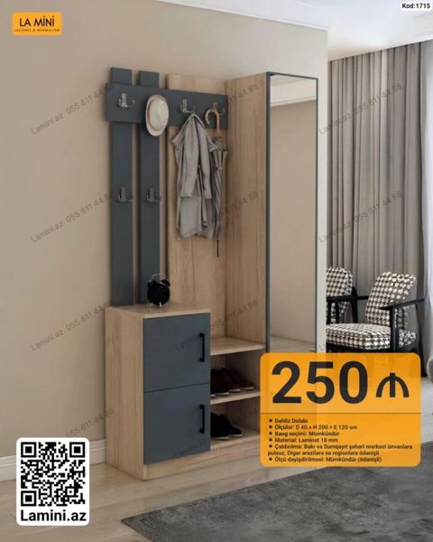 Dəhliz Dolabı – La Mini (Kod: 1715) - Ölçülər: D 40 H 200 E 120 — Bakı