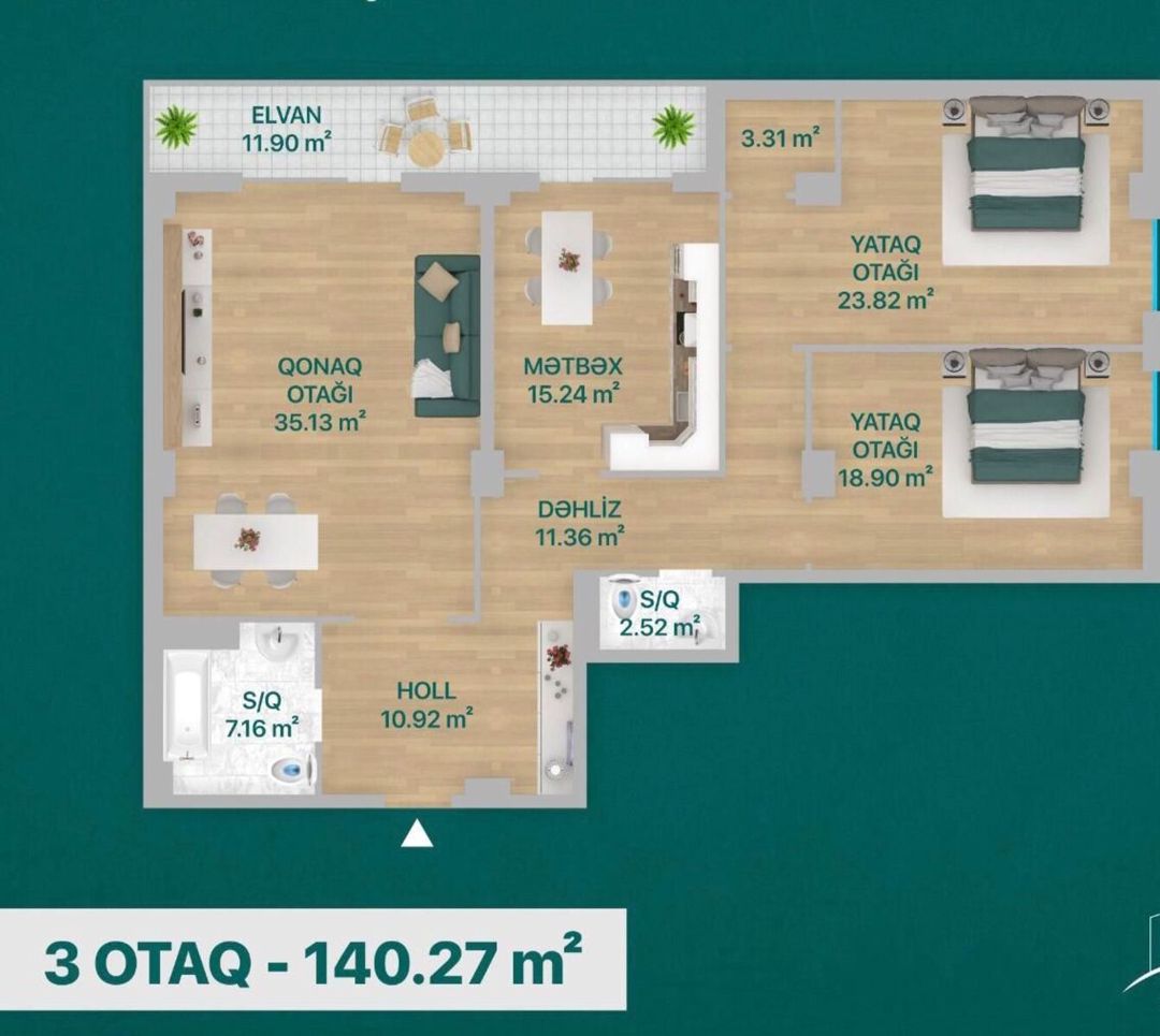 Satılır 3 otaqlı yeni tikili 140 m² — Mənzil, Bakı (7)