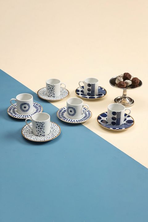 Qəhvə dəsti Porland Spotty 04POR034988, 6 nəfərlik, 12 əd, 80 ml, farfor, rəngbərəng — Bakı