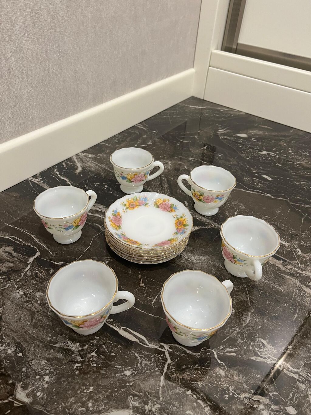Çay dəsti, rəng - Ağ, Farfor — Süfrə qabı, Bakı (6)