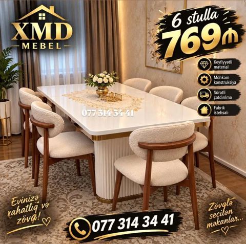 XMD Mebel – Yemək dəsti – 6 ədəd stul ilə birlikdə – Qiymət: 769 — Bakı