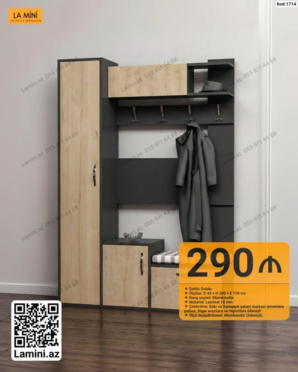 Dəhliz dolabı – La Mini (Kod: 1714) - Ölçülər: D 40 H 200 E 150 — Xol üçün, Bakı