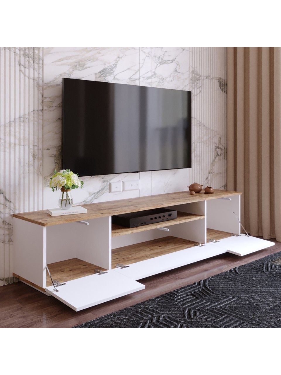 Tv stend 055-1, 45x180 sm, ağ-qəhvəyi — Mallar, Bakı (3)