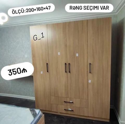 4 qapılı paltar şkafı. Ölçü: 200 160 47 sm. Rəng seçimi var — Sumqayıt